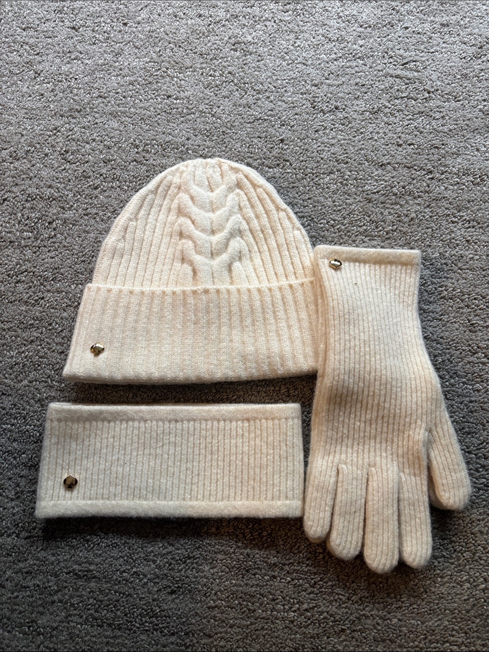 kate spade Cream Cable-Knit Hat, Headband & Gloves Set with Gold Accents